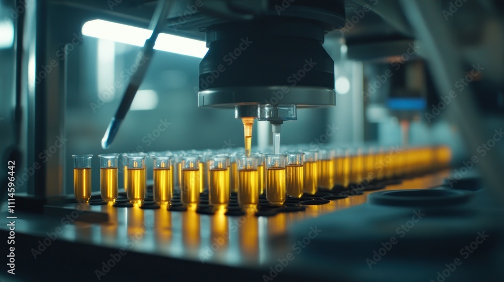 Poster automated system dispensing amber liquid into test tubes