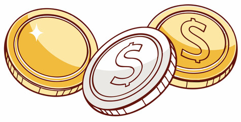 three shiny coins white

