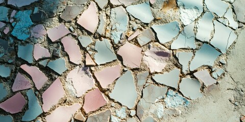 A cracked asphalt road with scattered gravel and faint tire marks, illuminated by soft, diffused light, creating a gritty aesthetic.