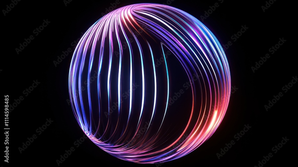 Poster abstract sphere with neon light swirls design