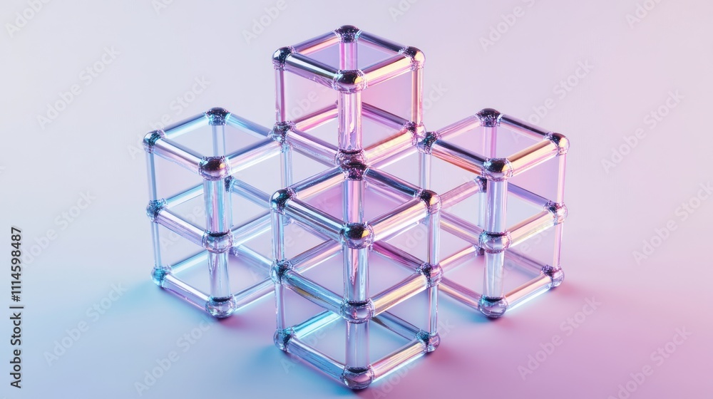Aufkleber interconnected glass cubes abstract structure design