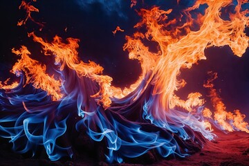 Fototapeta premium Ethereal Cobalt Flames Ignite with Intense Energy and Vivid Illumination