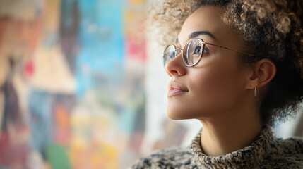 Close-up of a person's thoughtful expression, analyzing a complex piece of art.