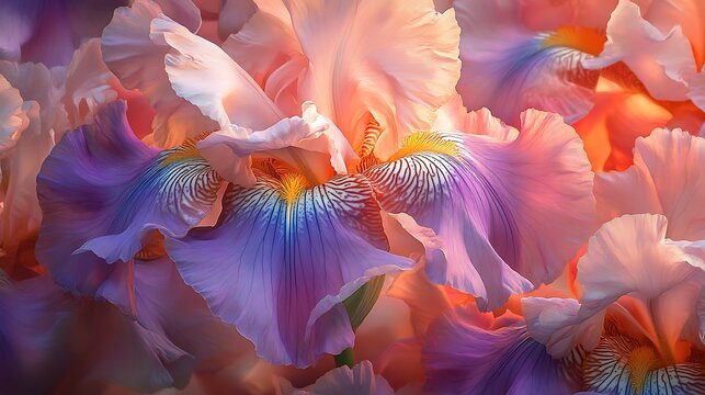 Vibrant Pink and Purple Iris Blossoms Close Up