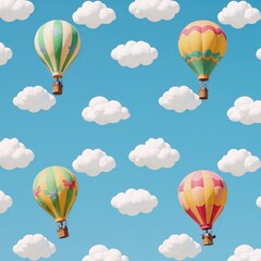 Fototapeta premium Seamless Pattern Air Balloons Clouds Stock Print-Ready Design
