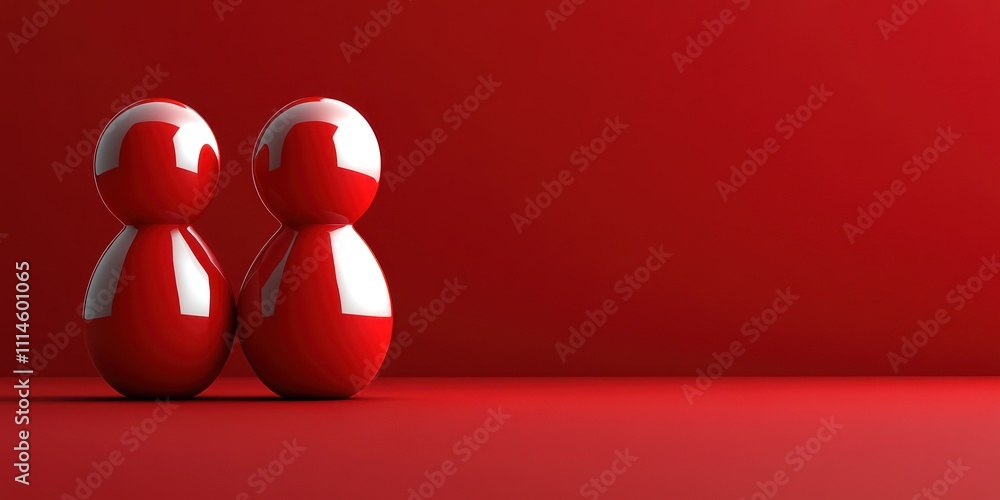 Aufkleber Two Red Shiny Objects Stand Against Red Background