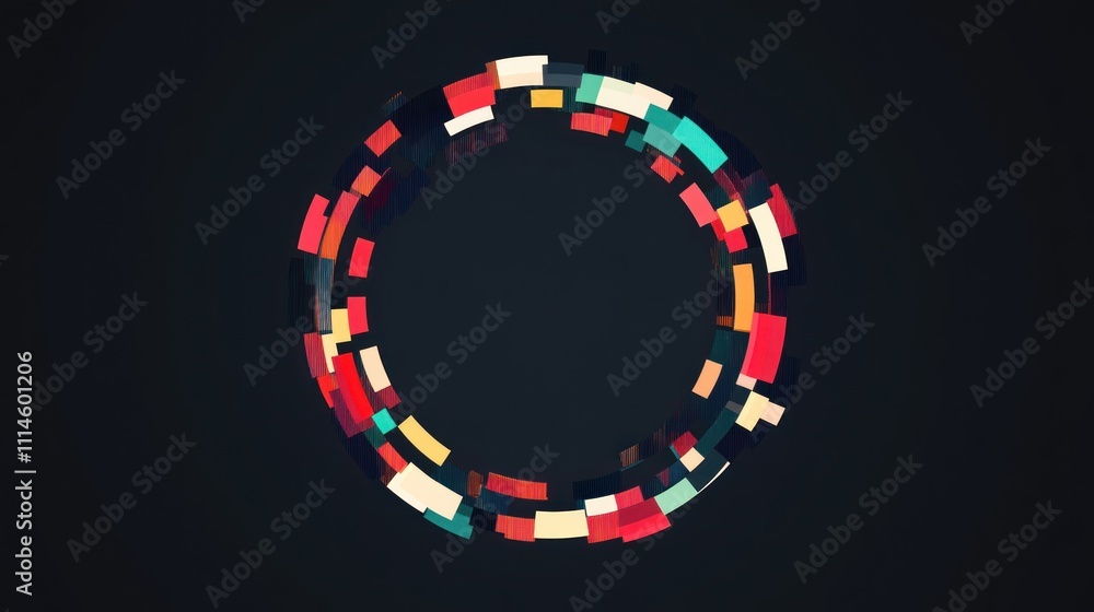 Poster Abstract Colorful Circular Design Of Pixelated Rectangles