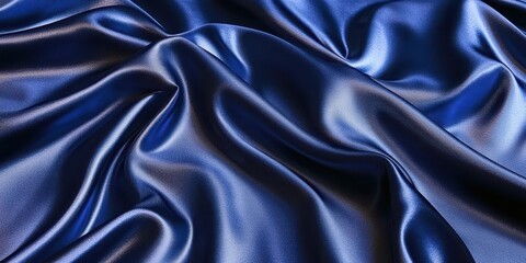 Obraz premium A deep navy satin fabric with rich folds and subtle highlights, forming intricate ripples across the surface, illuminated by soft ambient lighting.