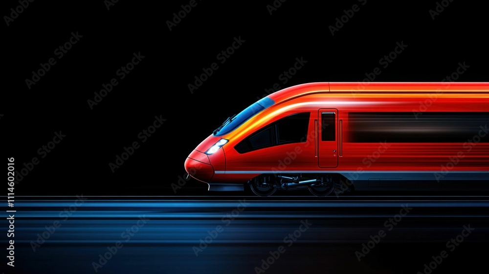 Poster close-up of a red high-speed train in motion with motion blur and lighting effects