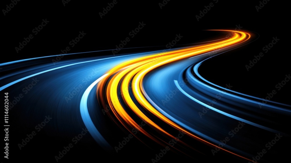 Poster light trails on black background representing speed and innovation