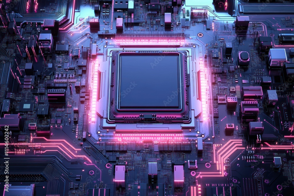 Poster Illuminated Computer Motherboard Central Processing Unit