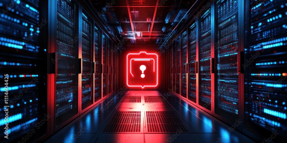 Poster neon sign illuminates server room data center error