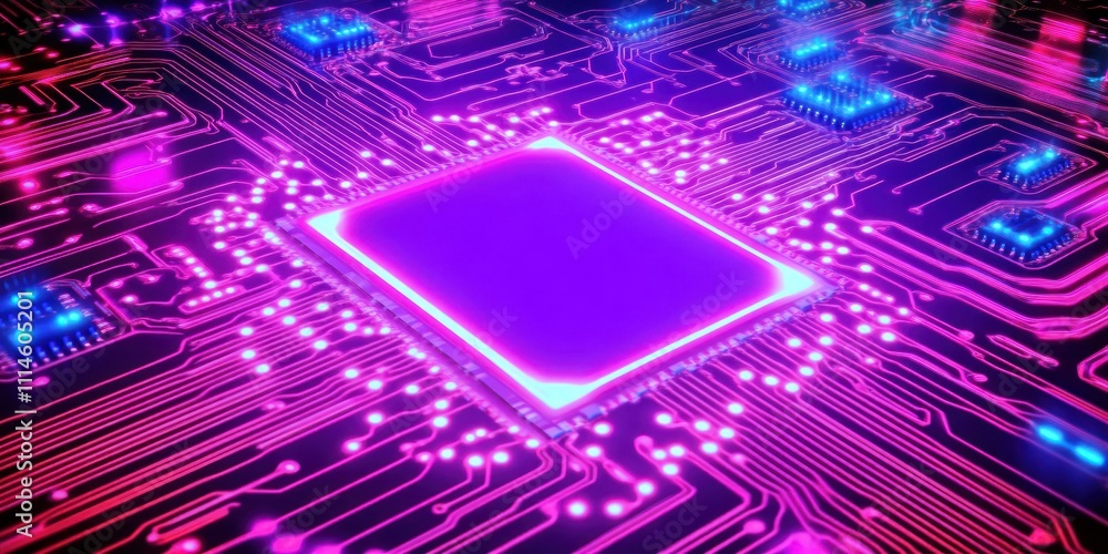 Poster Illuminated Circuit Board Shows Central Processing Unit