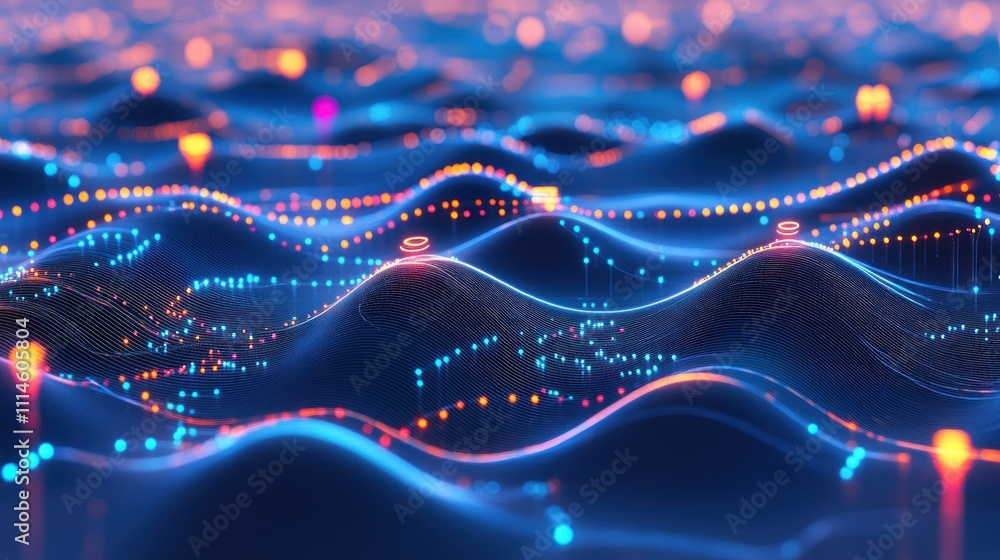 Fototapete abstract digital data waveforms illuminated with bright colors