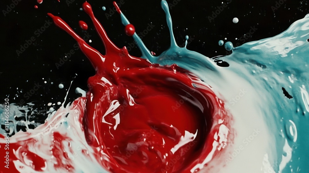 Aufkleber red and teal paint exploding in motion
