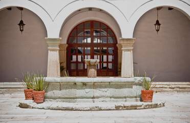 Mexican patio fountain inside an old colonial hacienda at San Miguel de Allende.