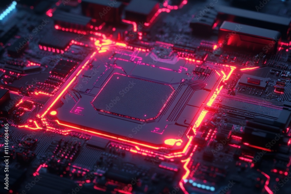 Poster Illuminated Computer Motherboard Central Processing Unit