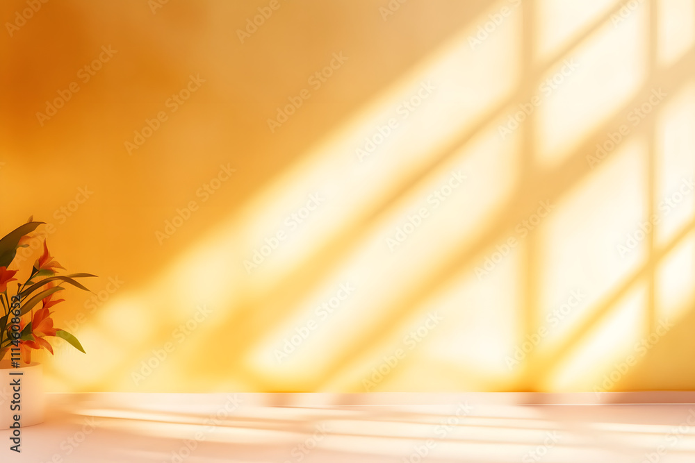 Poster abstract yellow color gradient studio background for product presentation. empty room with shadows o