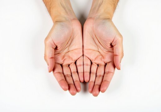 Open Hands Extended in Offering Against a white Background
