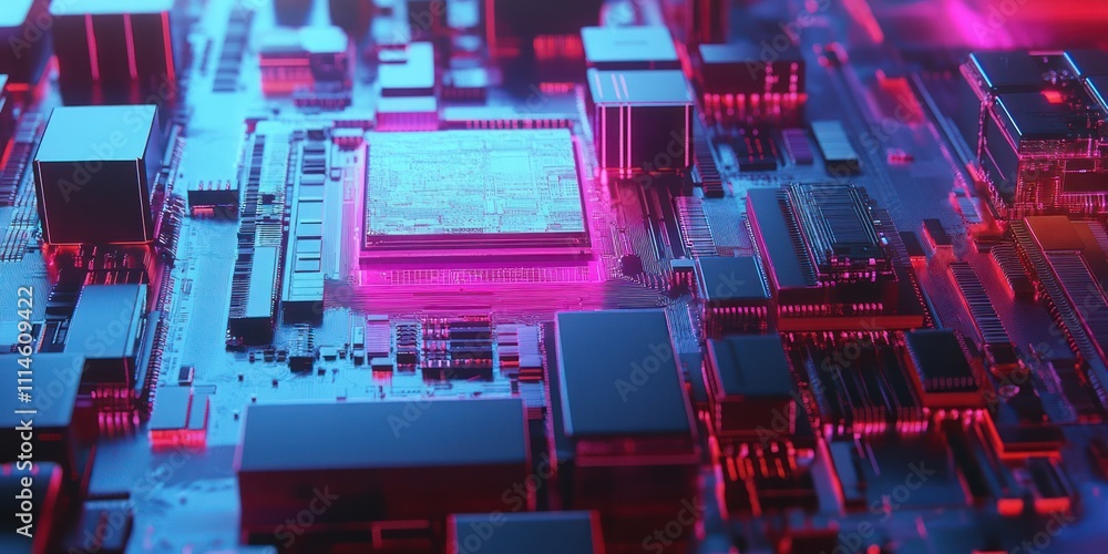 Aufkleber neon lit computer motherboard central processing unit