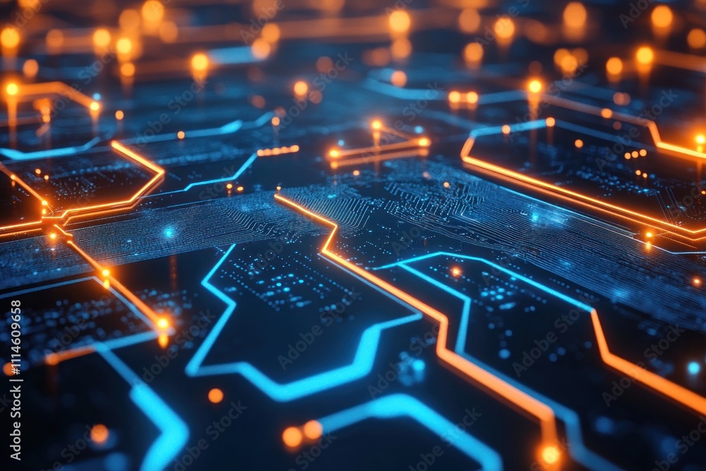 Aufkleber abstract digital circuit board glowing neon lines