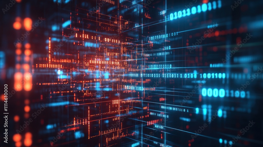 Poster Abstract Digital Data Stream Visualization In Red And Blue