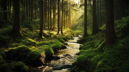 Fototapeta premium Sunlight Filtering Through a Forest