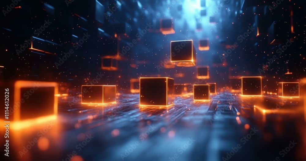 Aufkleber a sleek presentation futuristic geometric composition with glowing cubes and neon lighting effects
