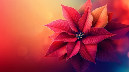 Obraz premium Isolated poinsettia plant with deep red petals, styled on a bright, vibrant background with soft gradients