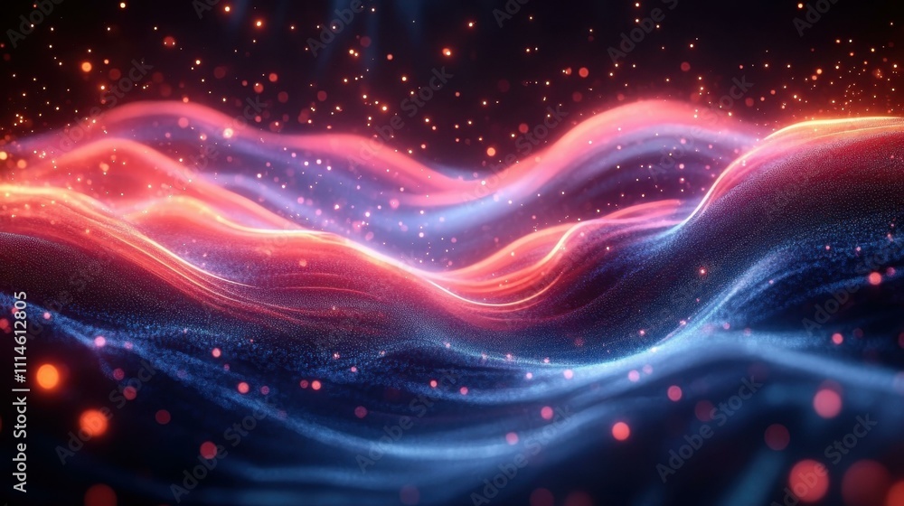 Poster an sense of motion abstract composition of vibrant colors flowing lines and glowing particles in a f