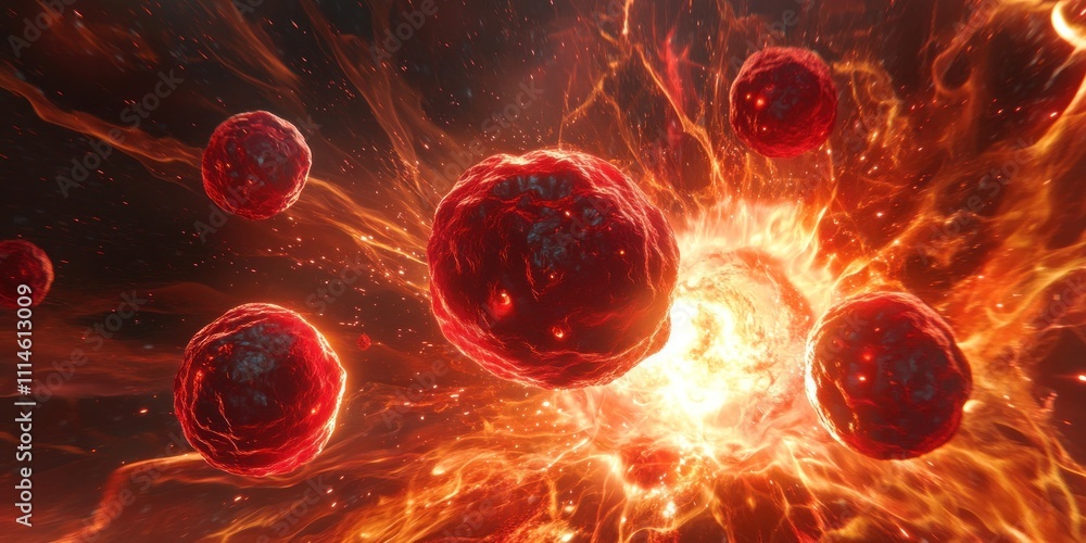 Poster fiery celestial bodies exploding in a cosmic inferno