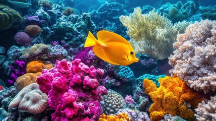 Obraz premium Vibrant Coral Reef with Yellow Tang