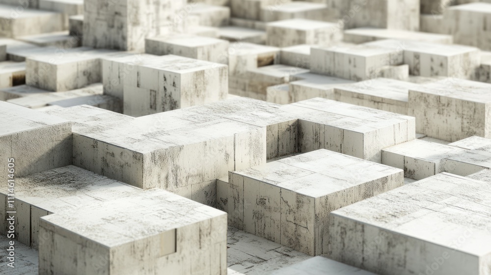 Poster abstract white cubes form complex geometric structure