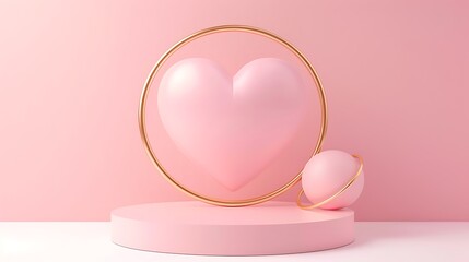 Pink Heart in a Golden Circle