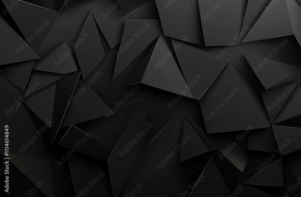 Poster abstract black geometric background with triangular shapes and shadows.