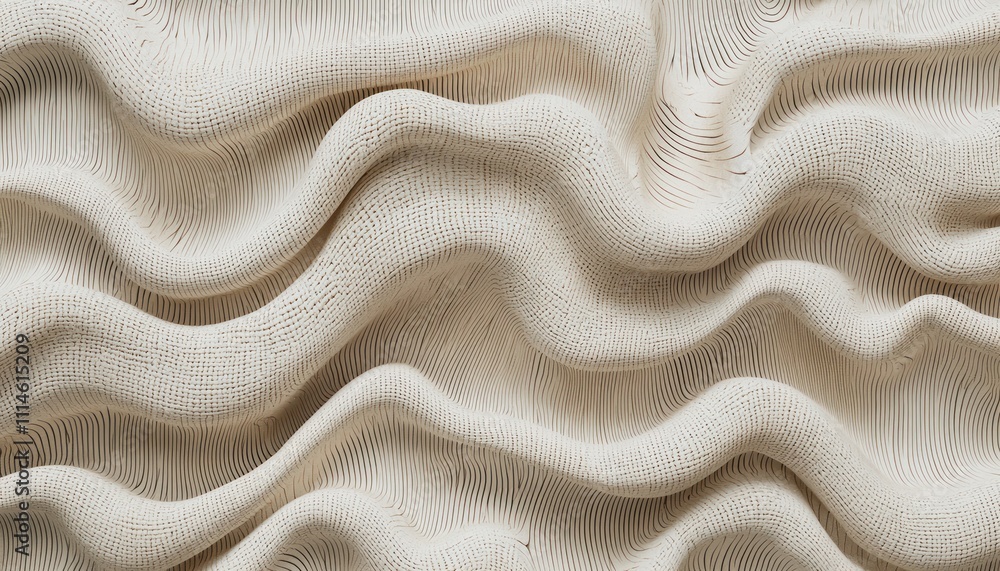 Poster Abstract White Textured Surface with Curved Lines and Patterns