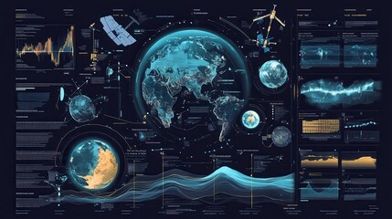 Detailed infographic illustrating global relationships and interactions across various scientific disciplines and geographic regions today