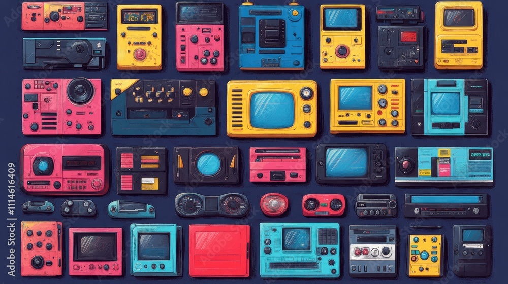 Poster retro tech nostalgia nostalgic devices one main object high quality very detailed professional image