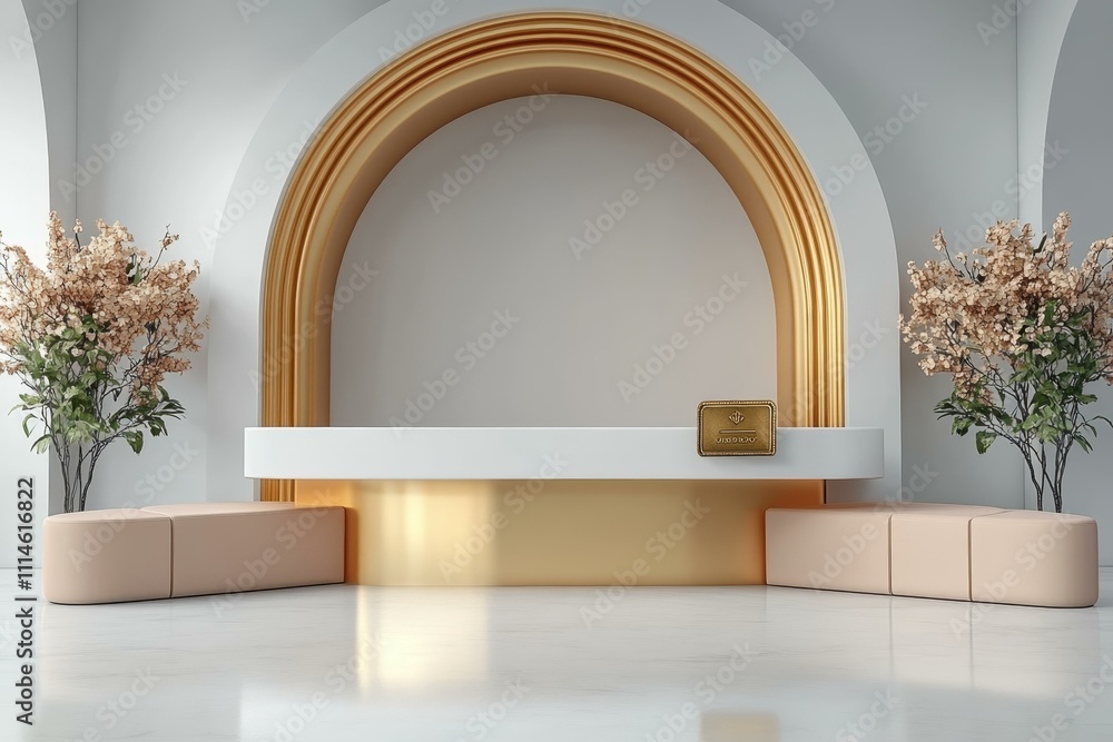Poster secure shopping gold checkout counter and gold wallet placed strategically beside an empty circle po
