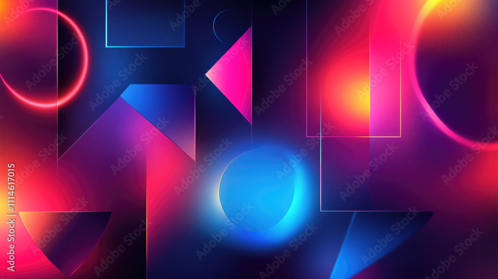 Wall mural generative ai illustration of abstract geometric background with shiny smooth shapes and glowing neo