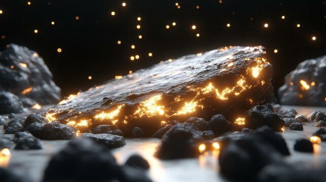 Cosmic Fireball Impact. Meteorite falling glowing bright space background, cosmic asteroid impact scene for science presentation, space exploration, educational content, dark stars, fiery sparks, uni