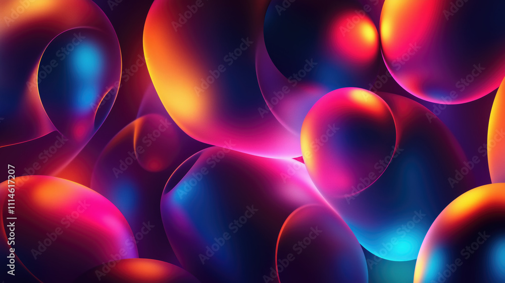 Wall mural generative ai illustration of abstract geometric background with shiny smooth shapes and glowing neo