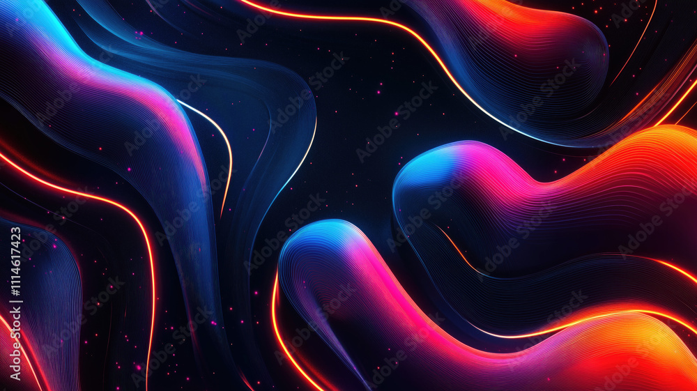 Wall mural generative ai illustration of abstract geometric background with shiny smooth shapes and glowing neo