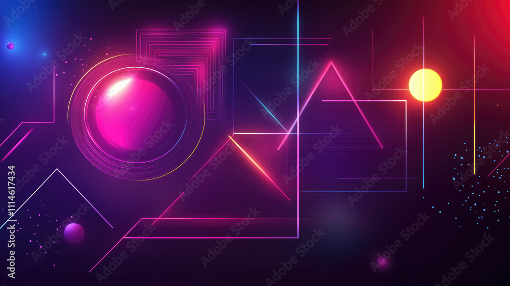 Wall mural generative ai illustration of abstract geometric background with shiny smooth shapes and glowing neo