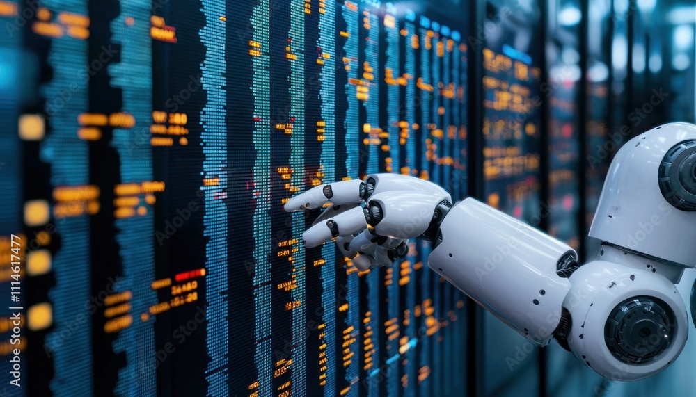 Aufkleber Robotic Hand Interacting with a Digital Display of Data