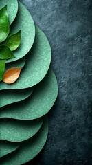 Obraz premium A Captivating Arrangement of Green and Dried Leaves on a Dark Background. A Stunning Display of Nature's Elegance. A Modern and Creative Design.