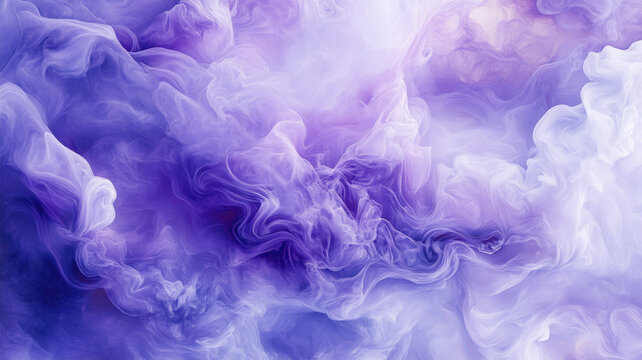 Generative AI illustration of abstract purple and violet fluffy pastel ink smoke cloud in water