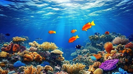 Obraz premium Vibrant Underwater Paradise with Colorful Fish and Corals