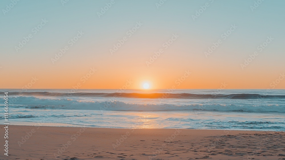 Poster sunset over a tranquil beach with rolling waves