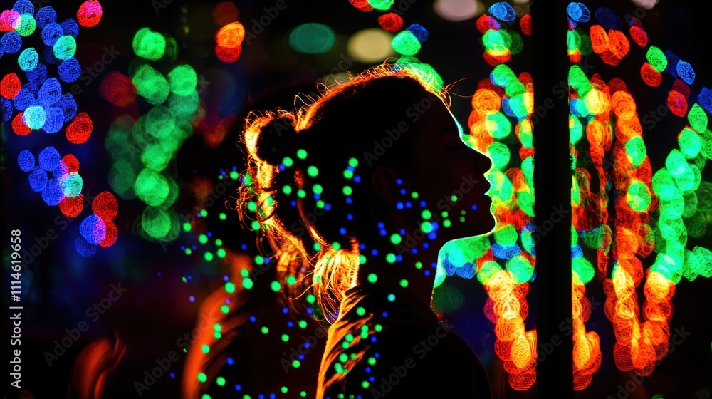 Poster silhouette of a person with colorful bokeh lights